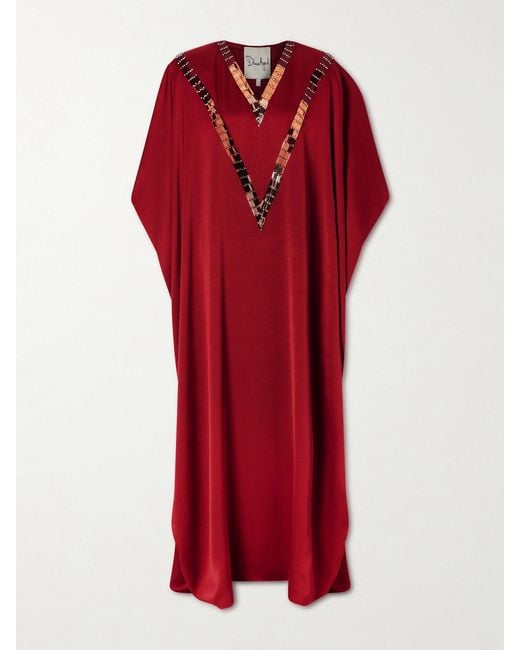 ‎Dima Ayad Red Embellished Faille Kaftan
