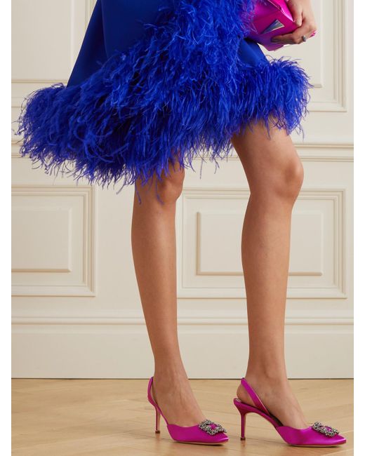 Manolo Blahnik Pink Hangisli 70 Embellished Satin Slingback Pumps