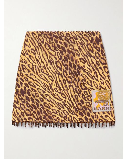 Zimmermann Natural Coco Bead-Embellished Appliquéd Leopard-Print Cotton Mini Skirt