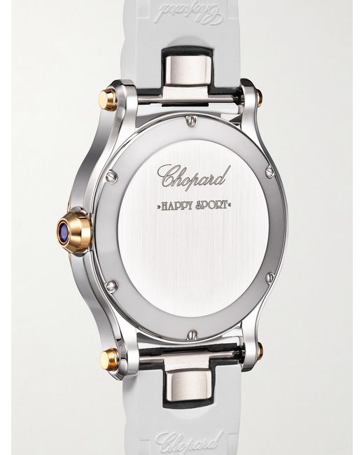 Chopard White Happy Sport 36Mm 18-Karat Rose, Stainless Steel And Diamond Watch