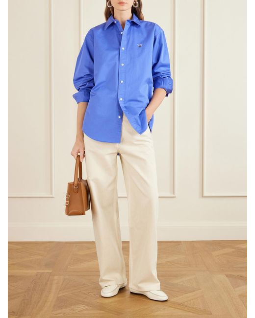 Aimé Leon Dore Blue Logo-Embroidered Cotton-Poplin Oversized Shirt