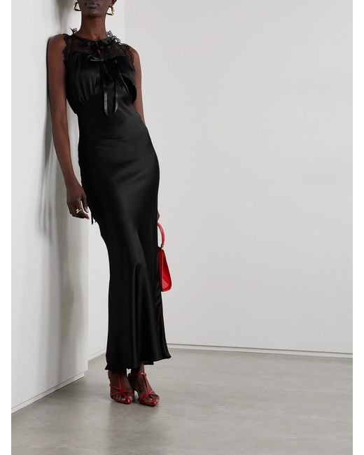 Rodarte Black Lace-trimmed Silk-satin Gown