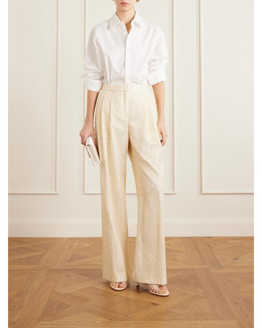 Twp Natural Sequined Fishnet Wide-Leg Pants