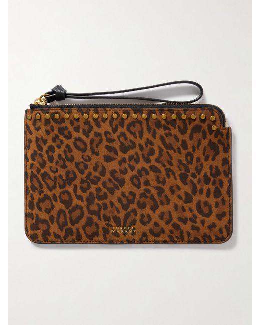 Pochette En Cuir À Imprimé Léopard Et À Clous Isabel Marant en coloris Brown
