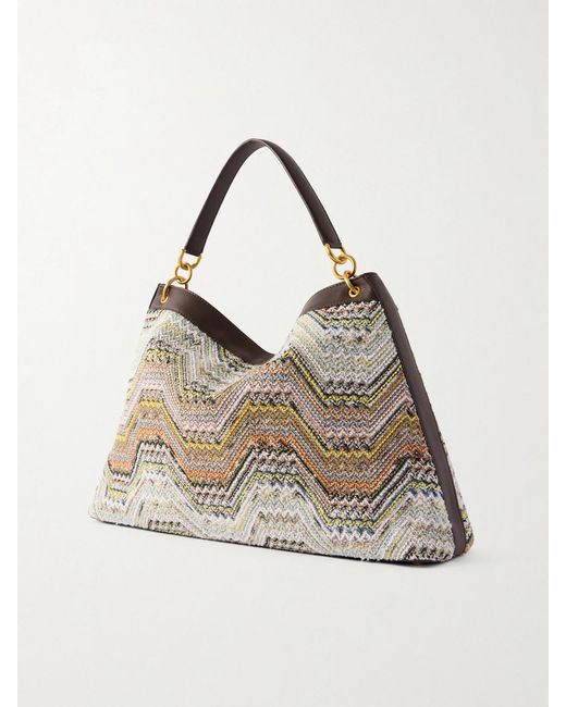 Missoni Gray Sequined-Embellished Striped Leather-Trimmed Woven Shoulder Bag