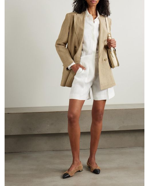 Max Mara Natural Gerla Double-Breasted Herringbone Linen Blazer