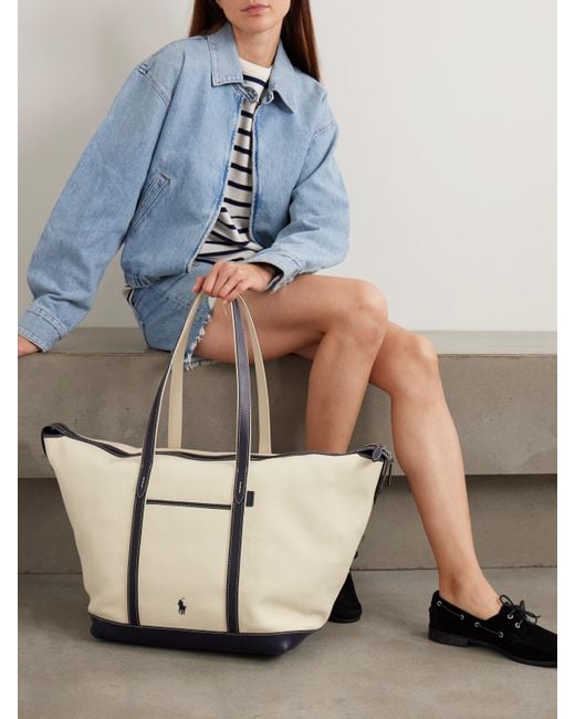 Polo Ralph Lauren Natural Large Leather-Trimmed Cotton-Blend Canvas Tote