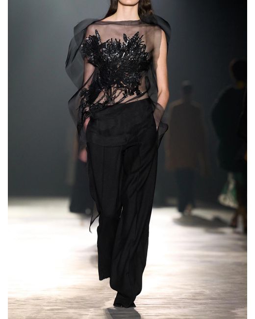 Jason Wu Black Asymmetric Embellished Organza Top