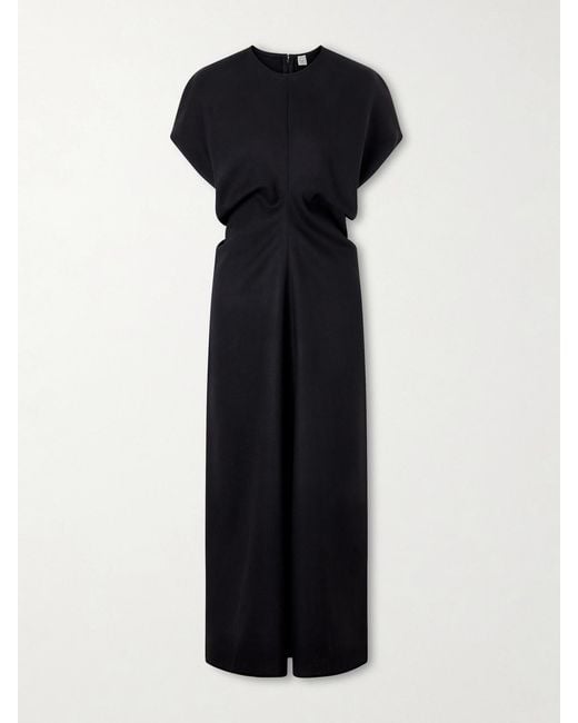 Totême Black Gathered Wool Maxi Dress