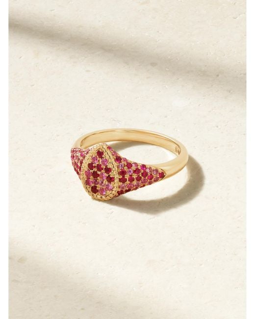 Yvonne Léon Natural Baby Chevalière Poire 9-Karat, Ruby And Sapphire Signet Ring