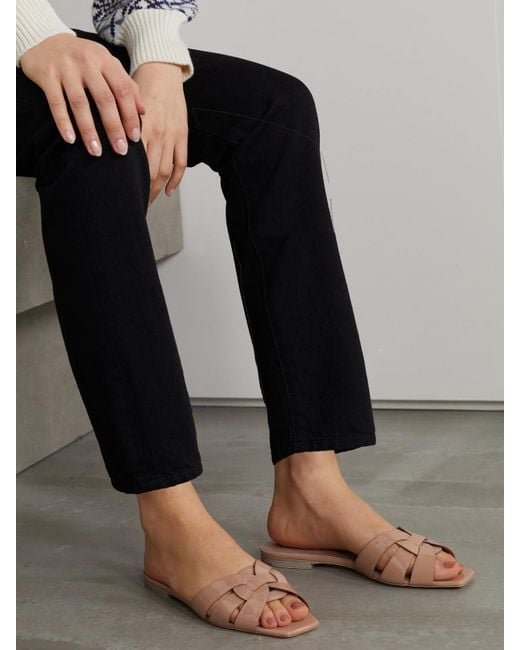 Saint Laurent Natural Tribute Woven Patent-Leather Slides