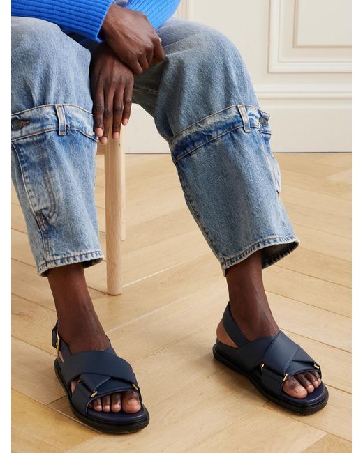 Marni Blue Fussbett Leather Slingback Sandals