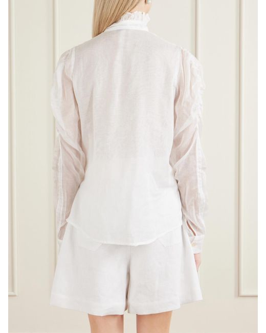 Thierry Colson White Wind Ruffled Ruched Cotton-Voile Blouse