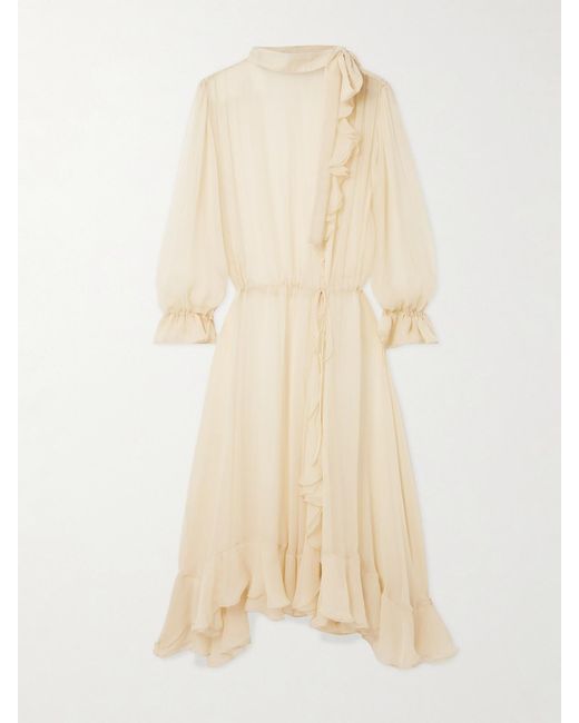 Sharon Wauchob Natural Abae Asymmetric Ruffled Silk-Mousseline Midi Dress