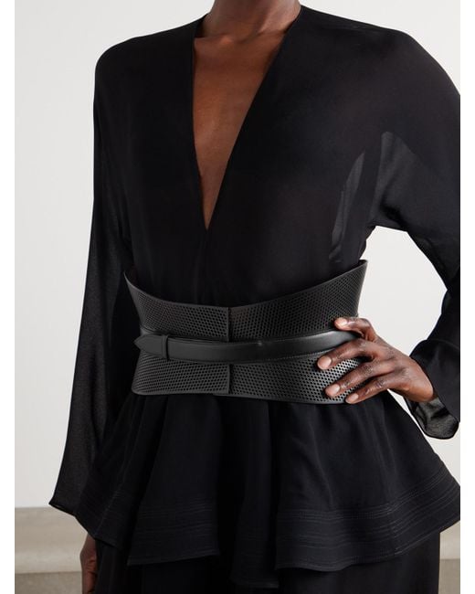Alaïa Gray Neo Bustier Laser-Cut Leather Belt