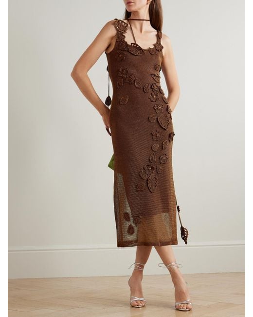 Cult Gaia Brown Pemma Appliquéd Knitted Midi Dress