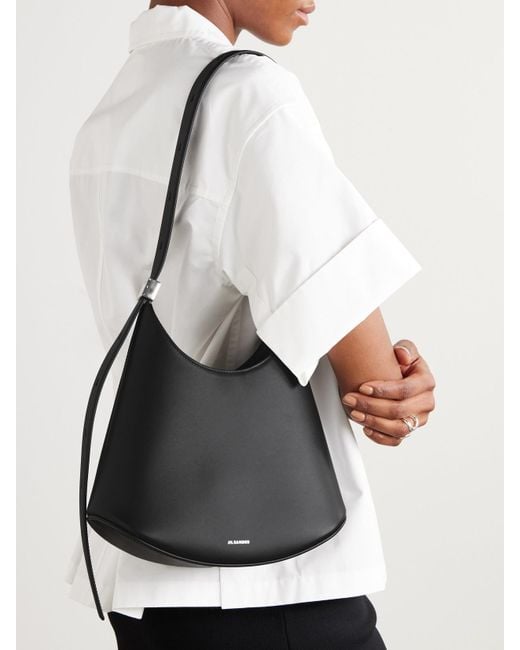 Jil Sander Black Kleine Schultertasche Aus Leder Mit Verzierung