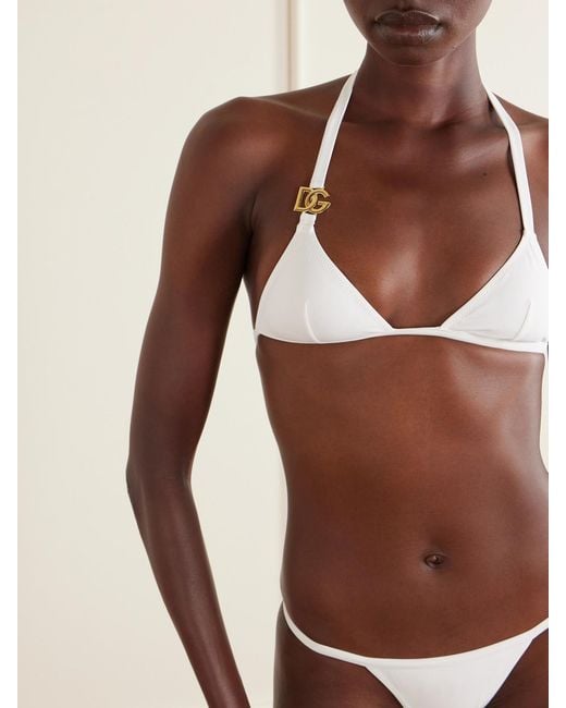 Dolce & Gabbana White Logo-Embellished Stretch Jersey Bikini