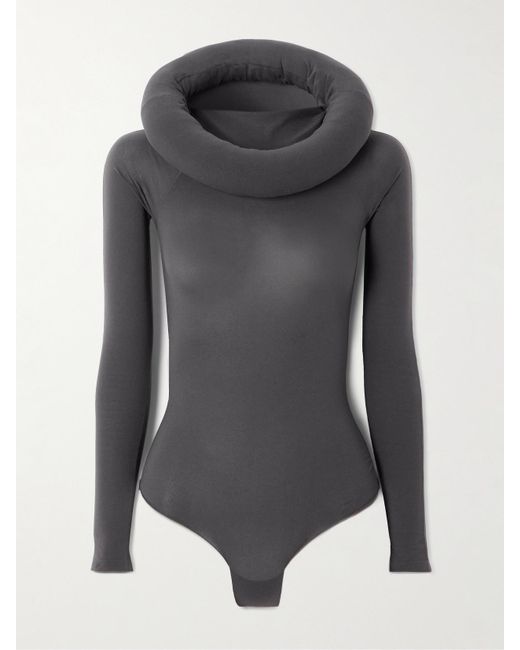 Alaïa Gray Hooded Stretch-Jersey Bodysuit