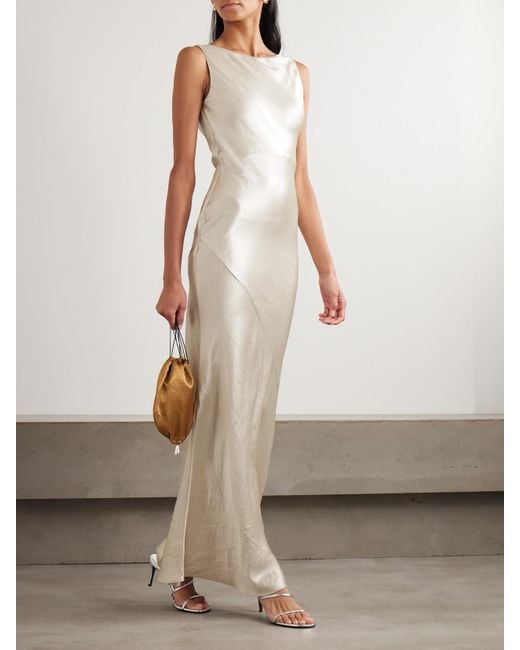 Abadia White Draped Hammered-Satin Gown