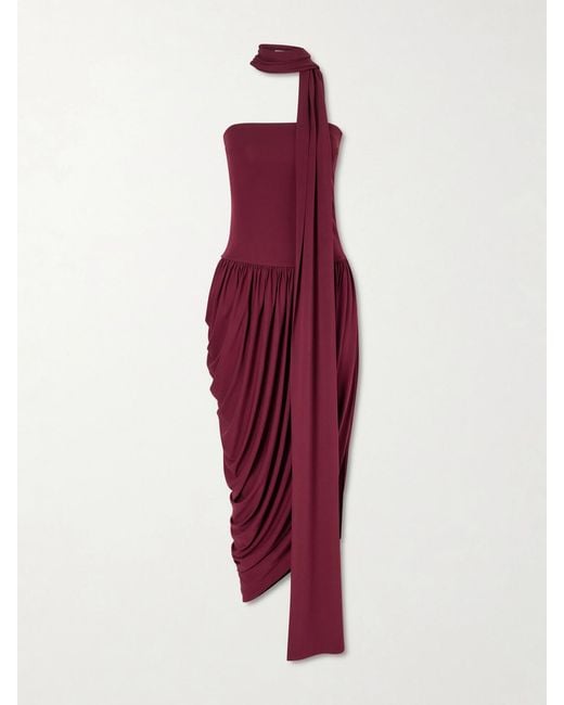 Esse Studios Red Solina Strapless Satin Maxi Dress