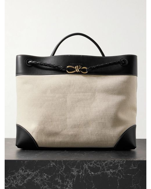 Bottega Veneta Black Andiamo Large Embellished Leather-Trimmed Canvas Tote