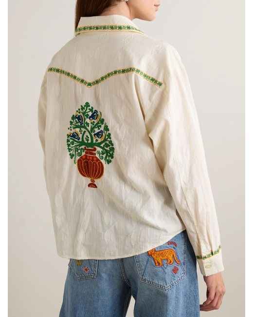 Mother Natural The Peasant Poet Embroidered Cotton-Voile Shirt