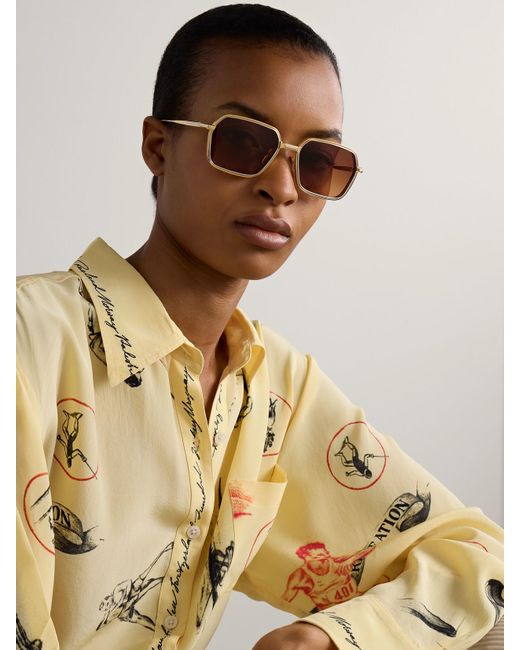 Jacques Marie Mage Brown Admiral Square-Frame Two-Tone Titanium Sunglasses