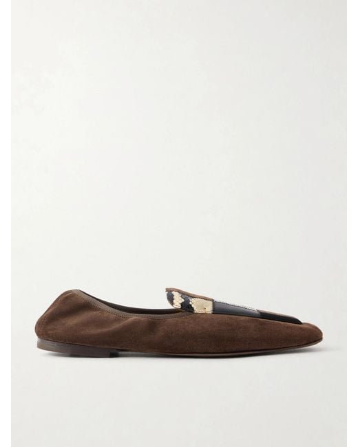 Khaite White Zoe Patchwork Leather And Suede Ballet Flats