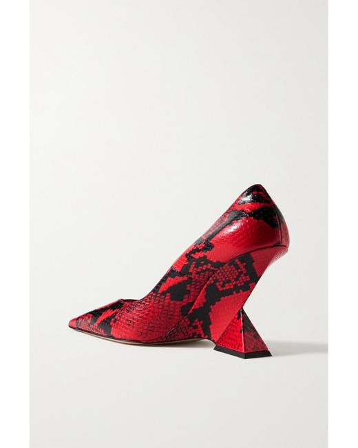 The Attico Red Cheope Snake-Effect Leather Pumps