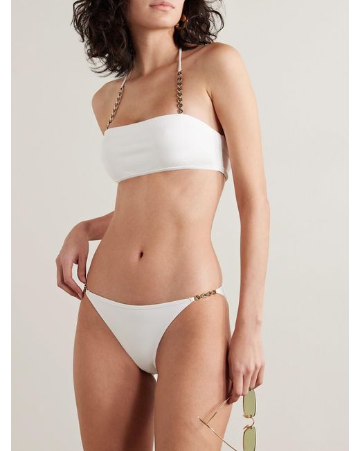 Gucci White Sparkling Chain-Trimmed Bikini
