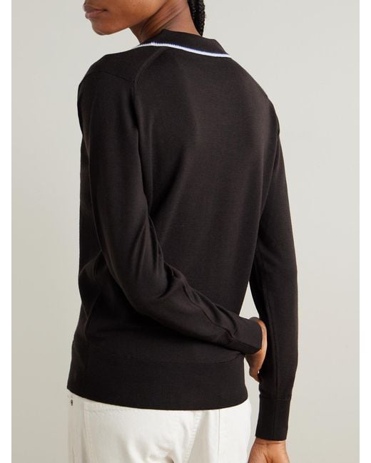 Wales Bonner Black John Smedley Henry Merino Wool Polo Sweater