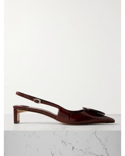 Jacquemus Brown Duelo Slingback-Pumps Aus Leder Mit Krokodileffekt Und Verzierung