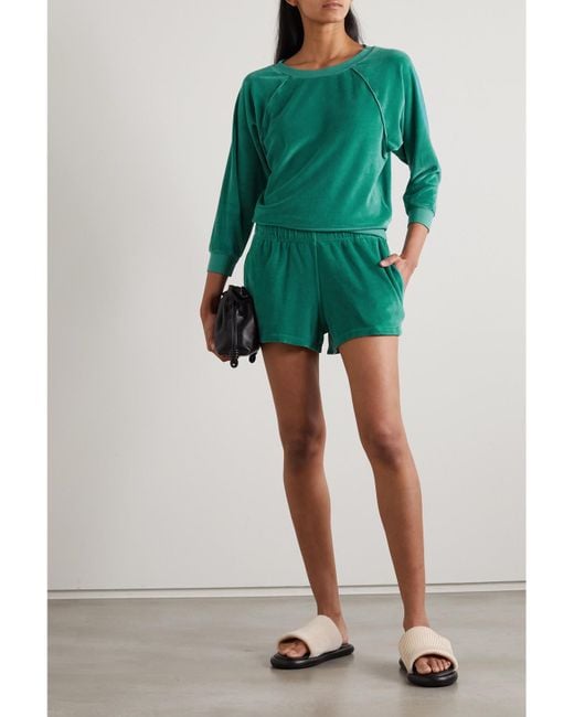 Suzie Kondi Green Cotton-Blend Velour Shorts
