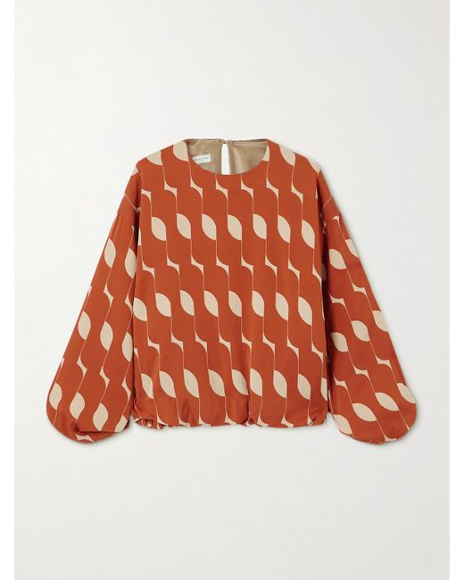Dries Van Noten Orange Printed Silk-Blend Blouse