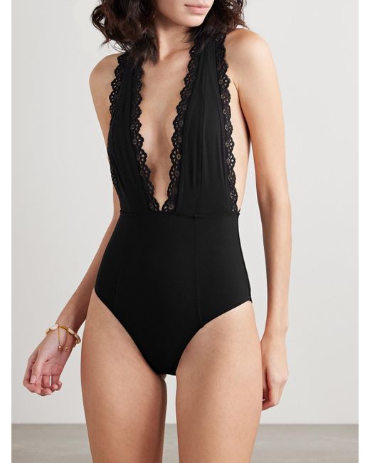Ulla Johnson Black Ophelia Broderie Anglaise-Trimmed Swimsuit