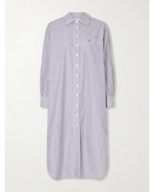 Suzie Kondi Purple Stella Striped Cotton-Poplin Midi Shirt Dress