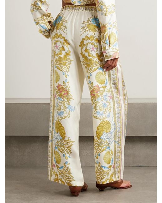 Versace Metallic Hose Mit Weitem Bein Aus Bedrucktem Seiden-Twill