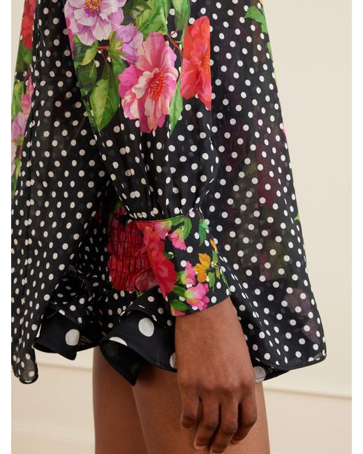 Charo Ruiz Gray Ronda Printed Cotton-Blend Voile Blouse