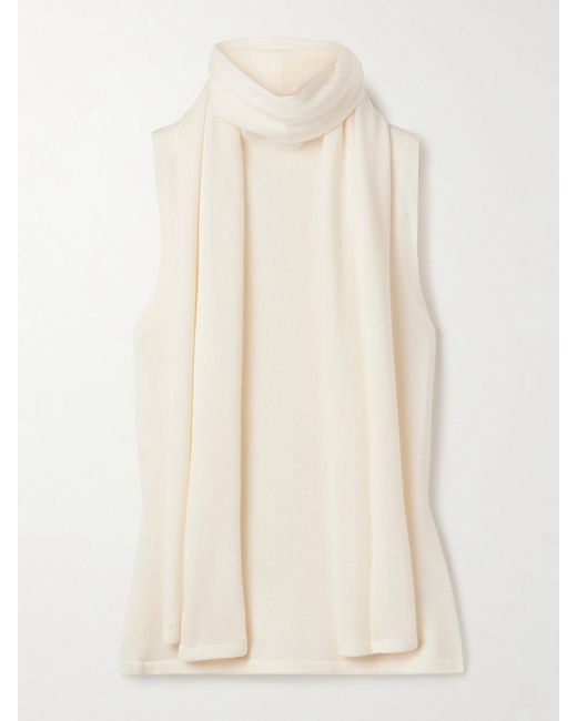 Staud Natural Canal Scarf-Detailed Wool Turtleneck Top