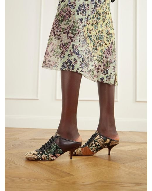 Dries Van Noten Multicolor Jacquard-Trimmed Snake-Effect Leather Pumps