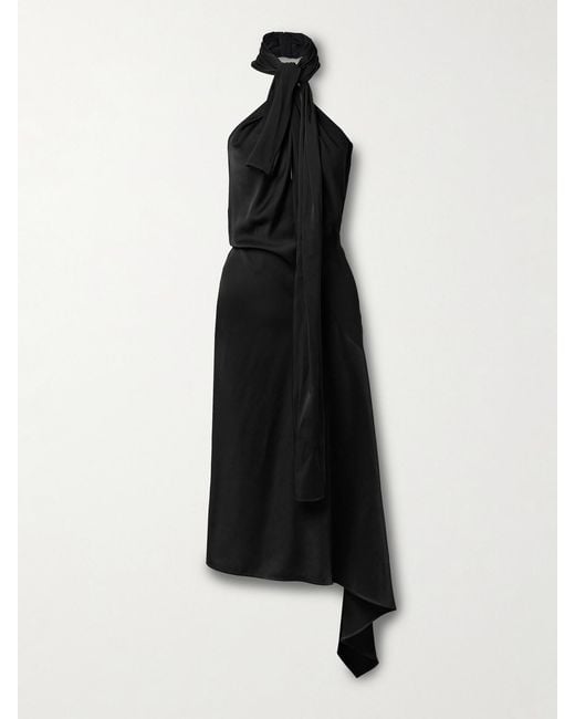 Givenchy Black Asymmetric Knotted Crepe De Chine Halterneck Midi Dress