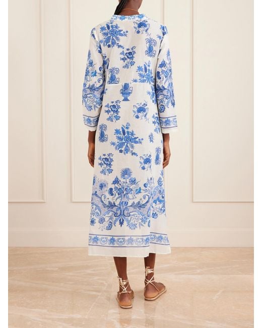 Emporio Sirenuse Blue Giada Floral-Print Cotton-Voile Kaftan
