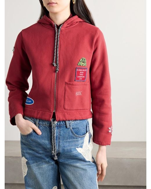 Bode Red Camper Hoodie Aus Baumwoll-Jersey Mit Applikationen