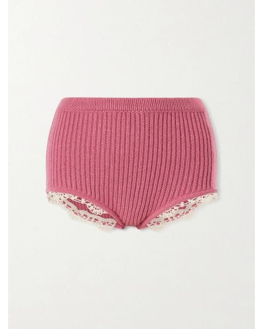 Magda Butrym Pink Crochet-Trimmed Knitted Cashmere Shorts