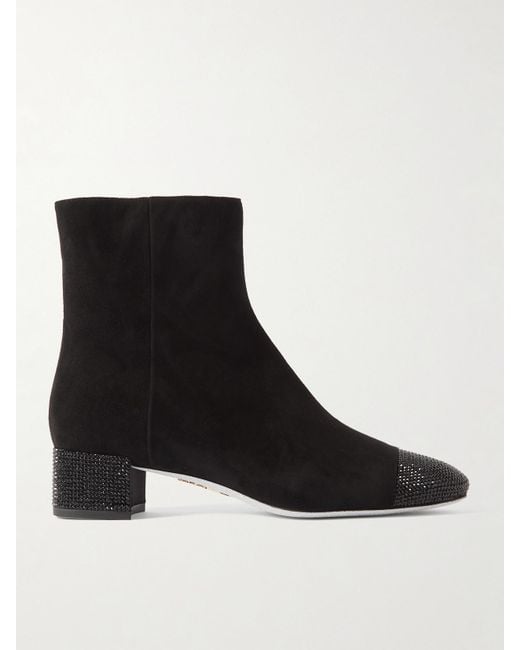 Rene Caovilla Black Bonnie Embellished Suede Ankle Boots