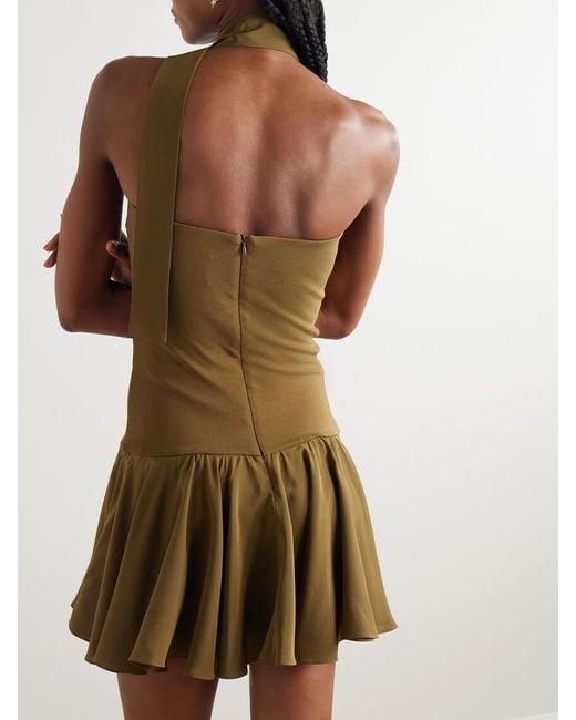 Esse Studios Green Illi Scarf-Detailed Strapless Stretch-Knit And Silk Crepe De Chine Mini Dress