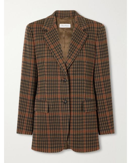 Max Mara Brown Mxmgalgosce Houndstooth Wool And Cotton-Blend Blazer