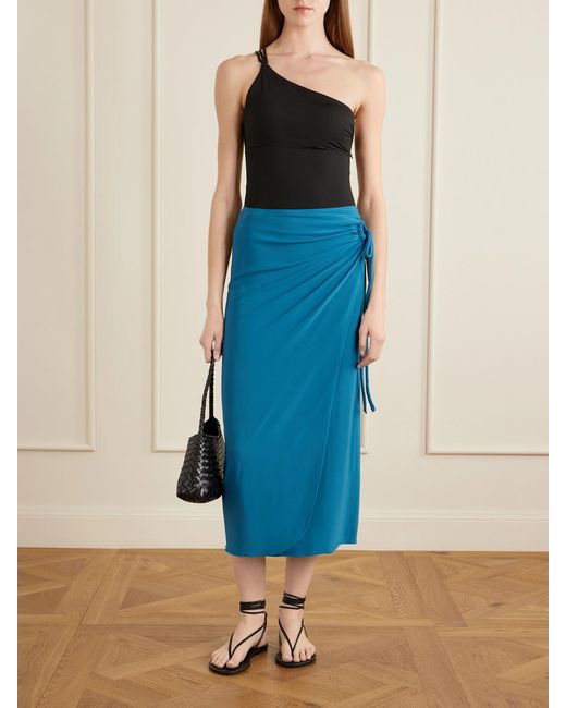 Max Mara Blue Beachwear Gathered Jersey Wrap-Effect Maxi Skirt