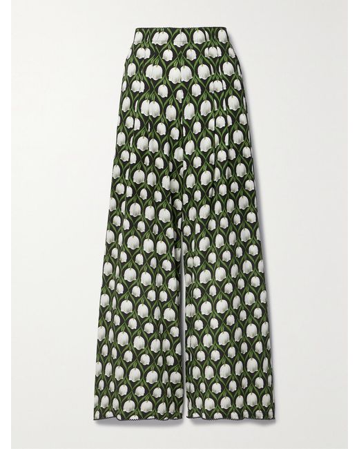 Agua Bendita Green + Net Sustain Piñon Pleated Floral-print Recycled-twill Wide-leg Pants